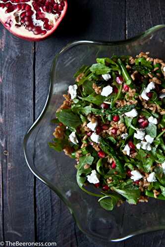 Pumpkin Ale Farro Roasted Asparagus Pomegranate and Goat Cheese Salad - The Beeroness