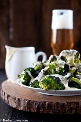 Roasted Broccoli with Beer Cheese Sauce  - The Beeroness