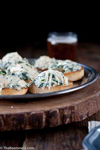 Spinach Artichoke Beer Cheese Crostini  - The Beeroness