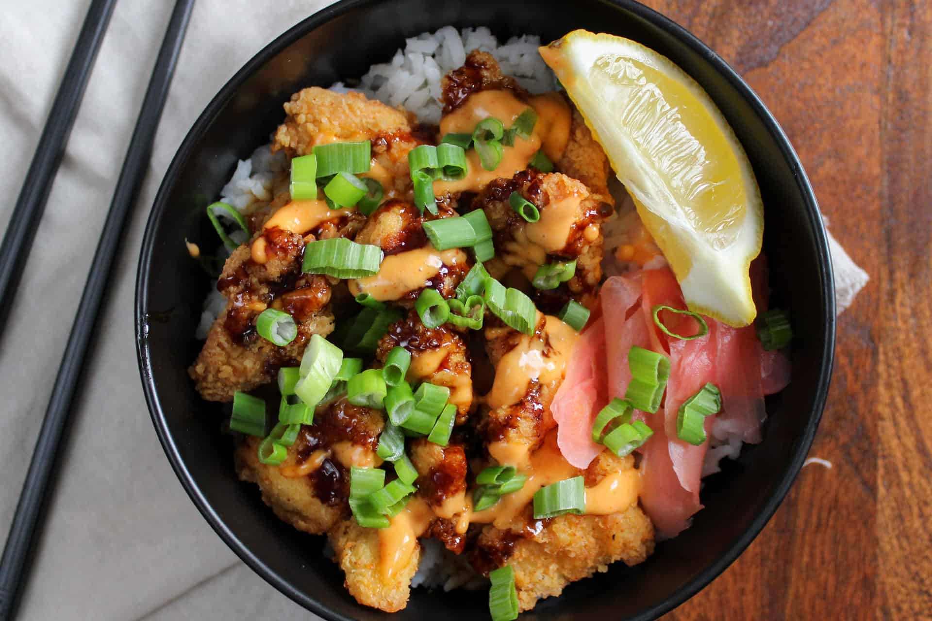 Japanese Inspired Crispy Chicken Rice Bowls