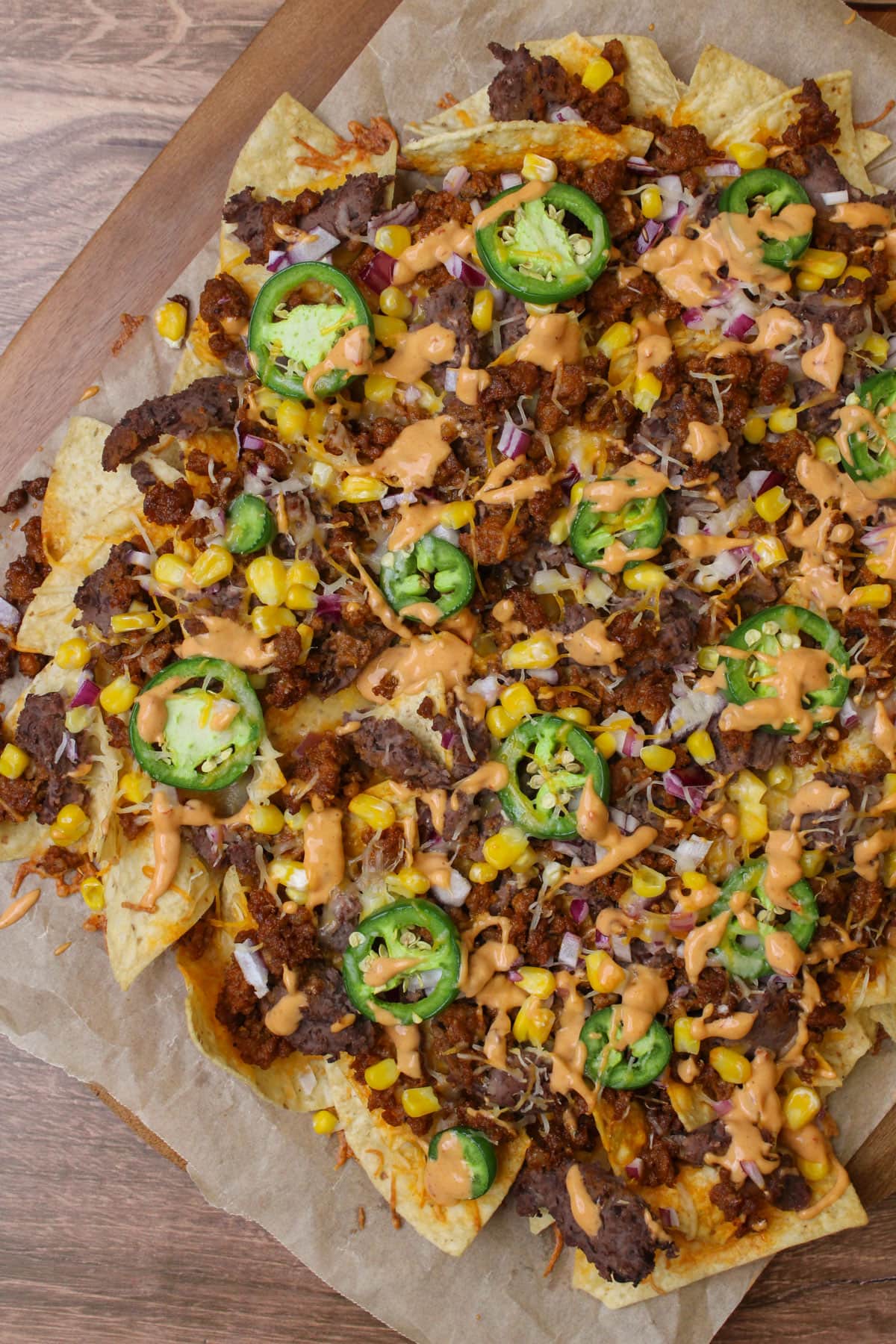 Spicy Chorizo Nachos With Jalapenos And Chipotle Mayo