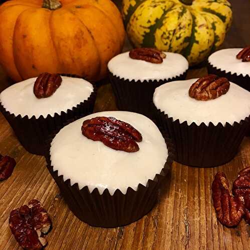 Spiced Pumpkin Pecan Maple Cupcakes - The Delectable Garden Food Blog