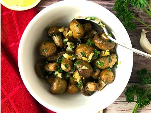 Air Fryer Mushrooms with Roasted Air Fryer Garlic and Parsley