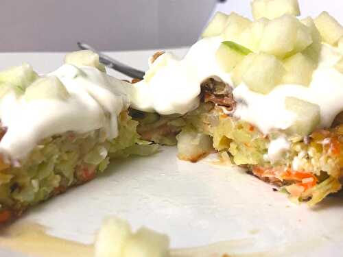 Cabbage Fritters With Honey Greek Yogurt and Diced Apple