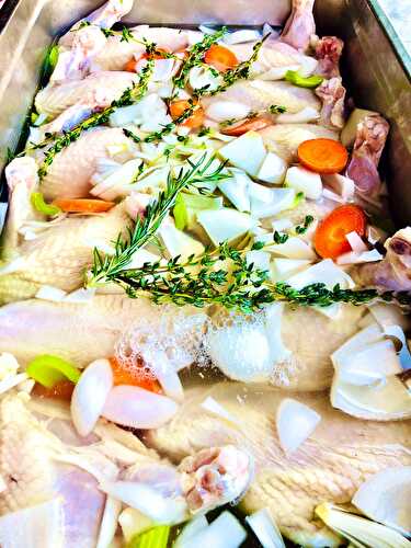 Mary's Chicken Poached in White Wine with Garlic, Herbs, and Mirepoix Base - The Flavor Dance