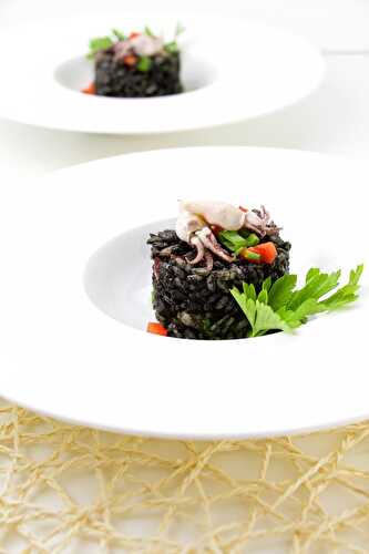 Black Paella with Mini Squids and Shrimps