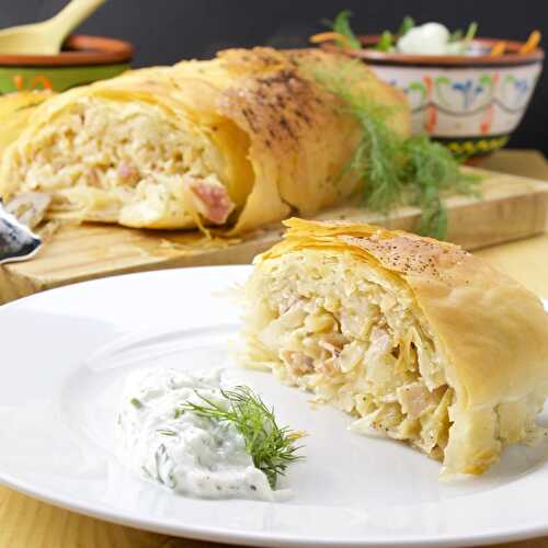 Krautstrudel (German Cabbage and bacon roll)