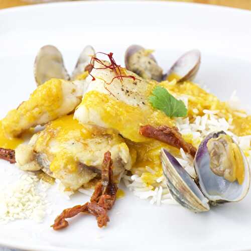 Monkfish in a saffron, sherry sauce and dried tomatoes