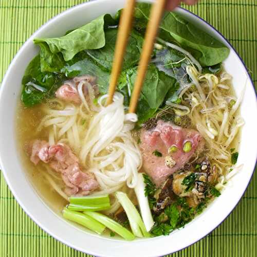 Pho Bo inspired soup with spinach and shiitake