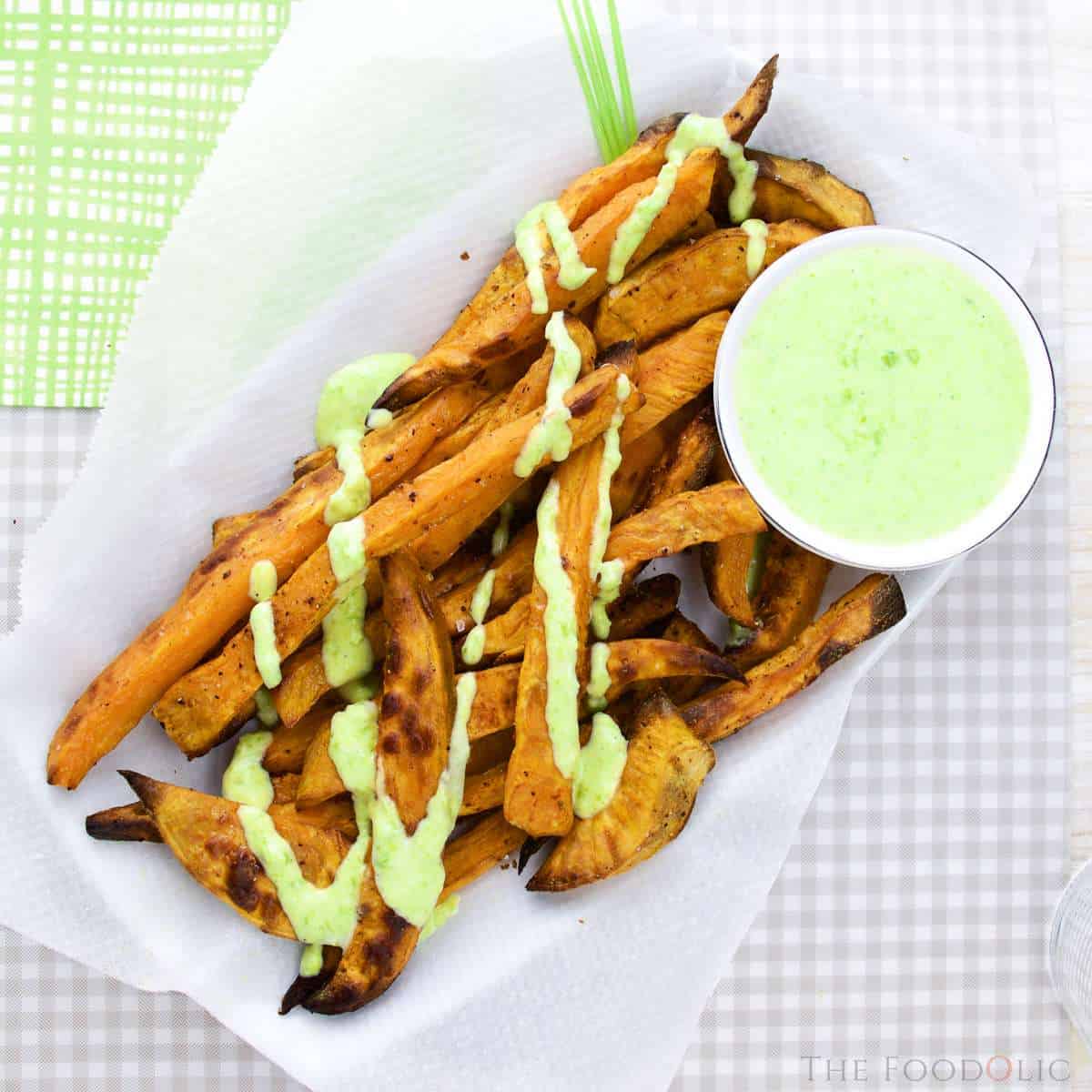 Sweet Potato Fries with Wasabi & Pea Dip