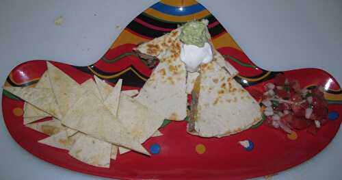 Beef and Cheese Quesadilla w/ Pico de Gallo, Guacamole and Baked Chips