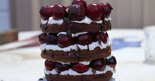 Chocolate Cherry Stuffed Waffle Cake/#FestiveFoodies