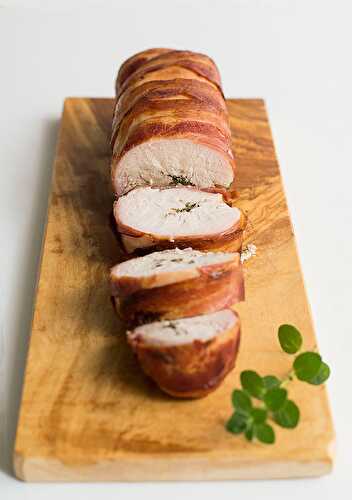 Bacon wrapped Mediterranean turkey roll (roulade)