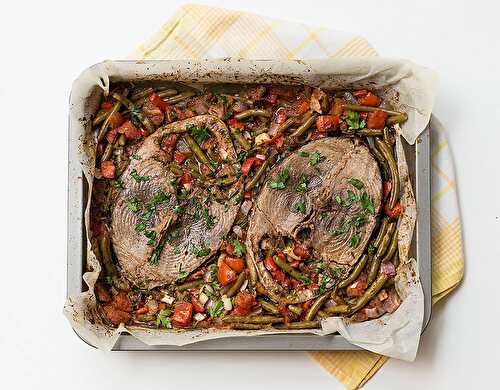 Mediterranean one pan baked fish with green beans