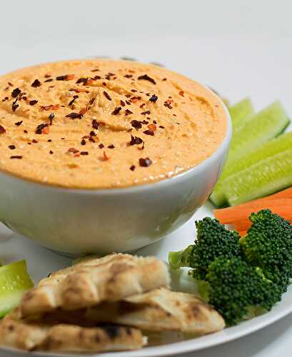 Spicy feta cheese dip with red horn peppers (Tirokafteri)