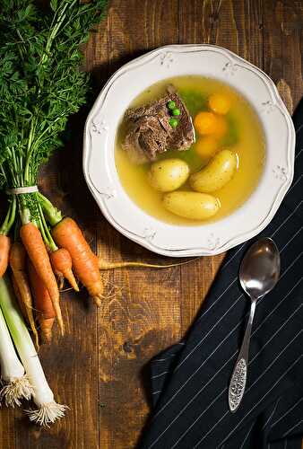 Bone broth soup with beef and vegetables