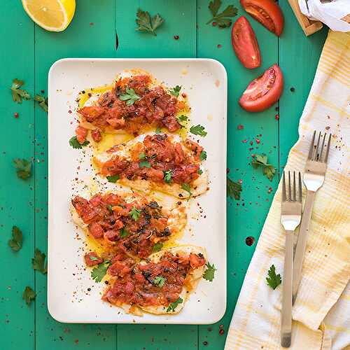 Baked Sole with Mediterranean sauce