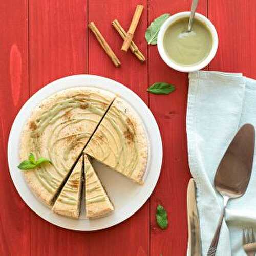 Mint and cinnamon creamy cheesecake with matcha ganache
