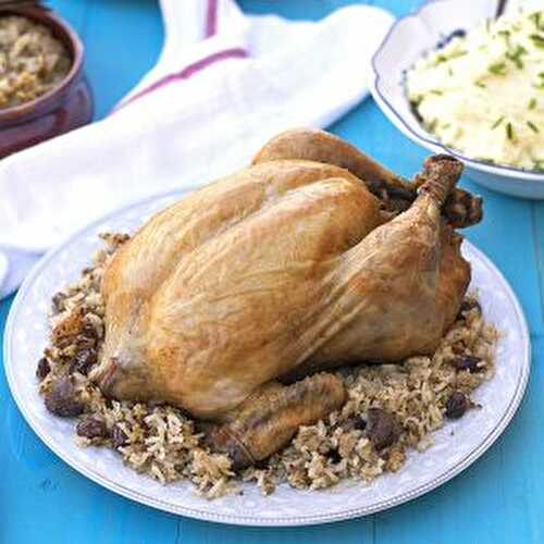 Greek whole stuffed chicken with rice and chestnuts