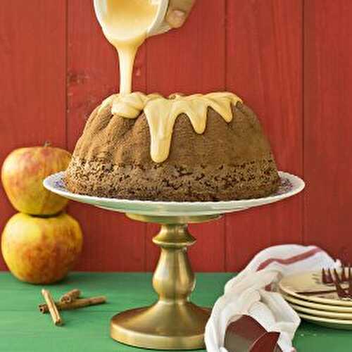 Olive oil, apple & cocoa cake with caramelized white chocolate