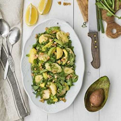Mayo-less potato & avocado salad with greens