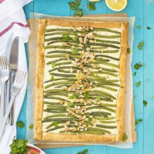 Green bean and feta mediterranean tart with puff pastry