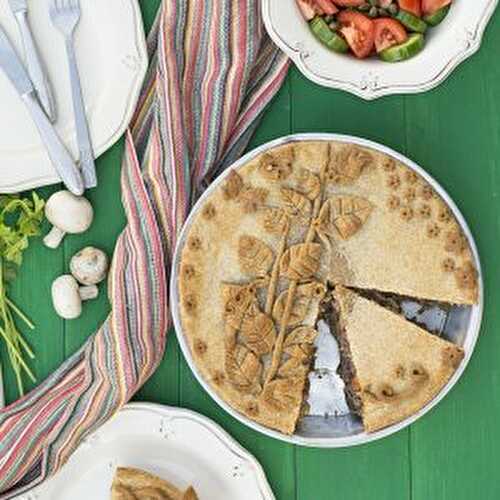 Vegan savory pie with vegetables and red bean puree