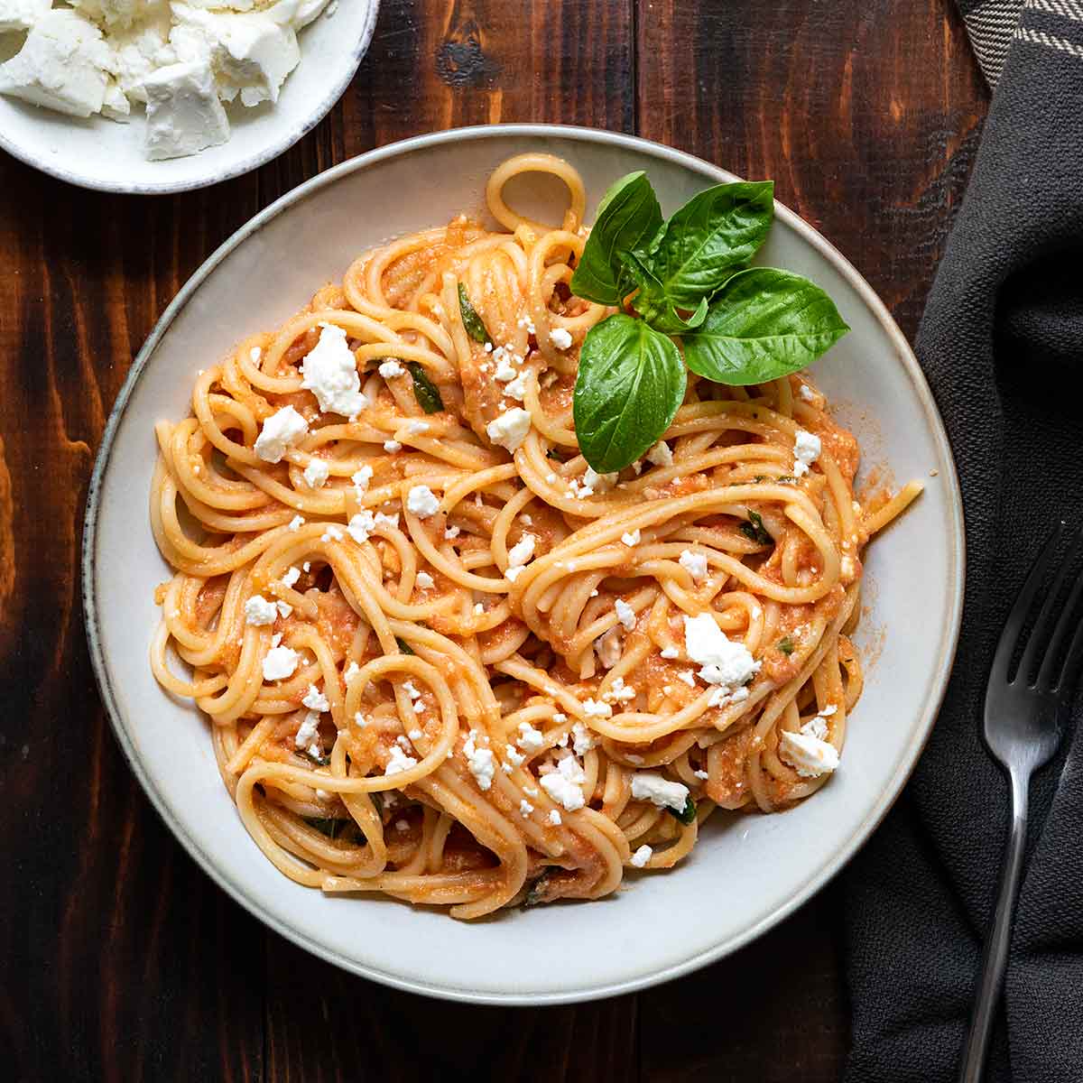 Creamy, one pot tomato pasta with feta