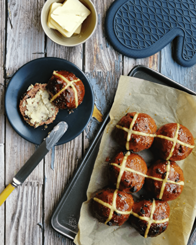 Sour cherry and coffee hot cross buns