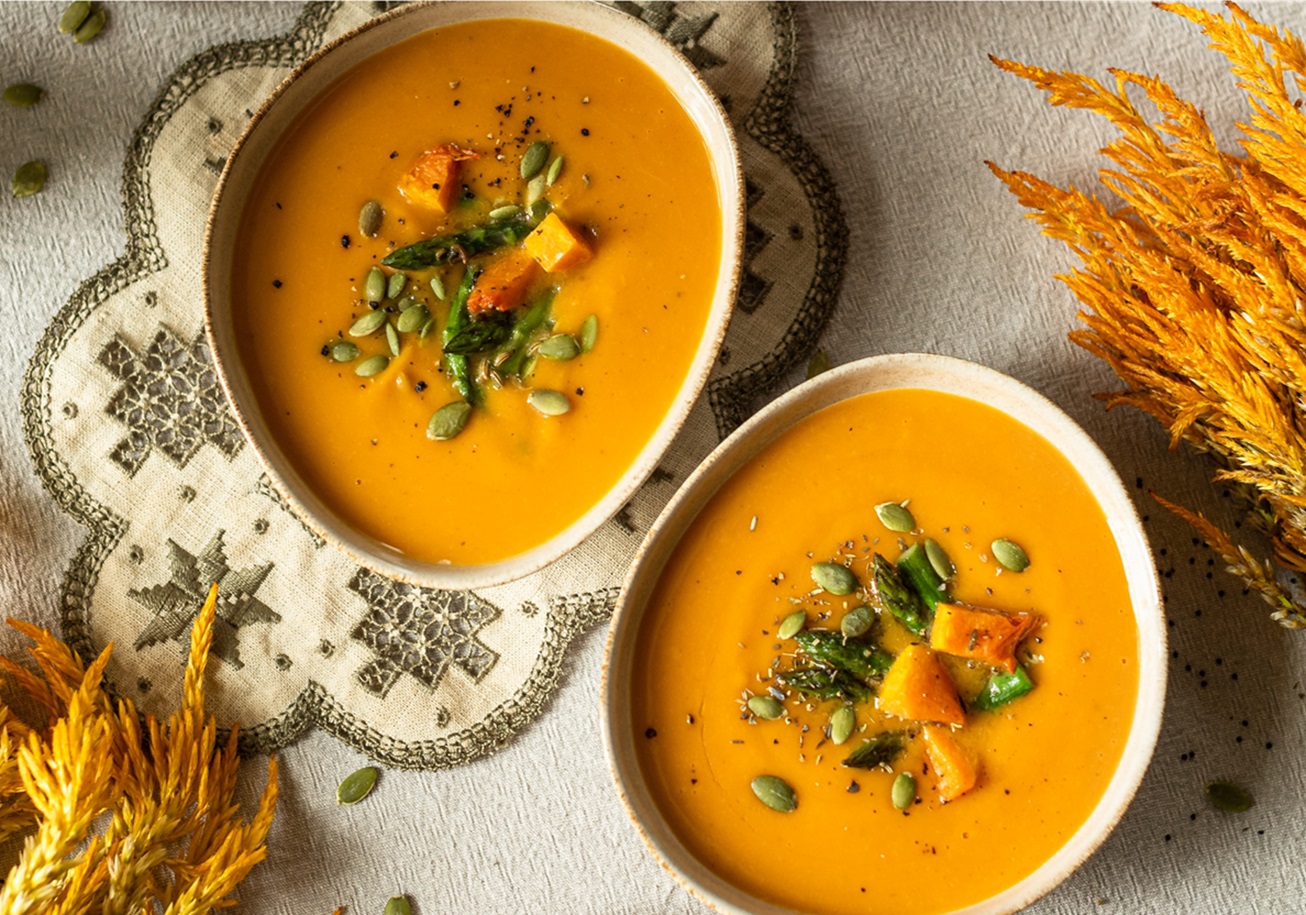 Roasted Pumpkin Soup with Asparagus