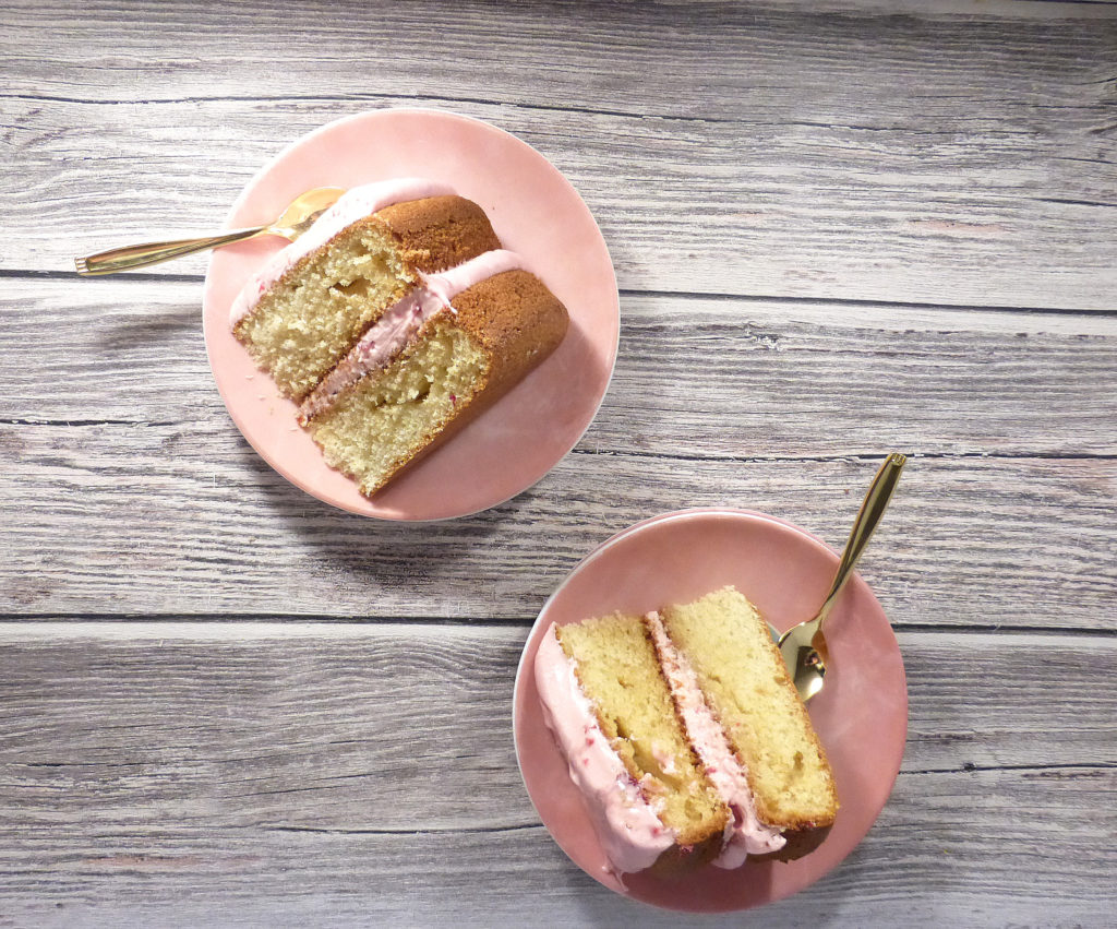 Vanilla Olive Oil Cake with Cherry & Raspberry Frosting (gluten free)