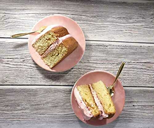 Vanilla Olive Oil Cake with Cherry & Raspberry Frosting (gluten free)