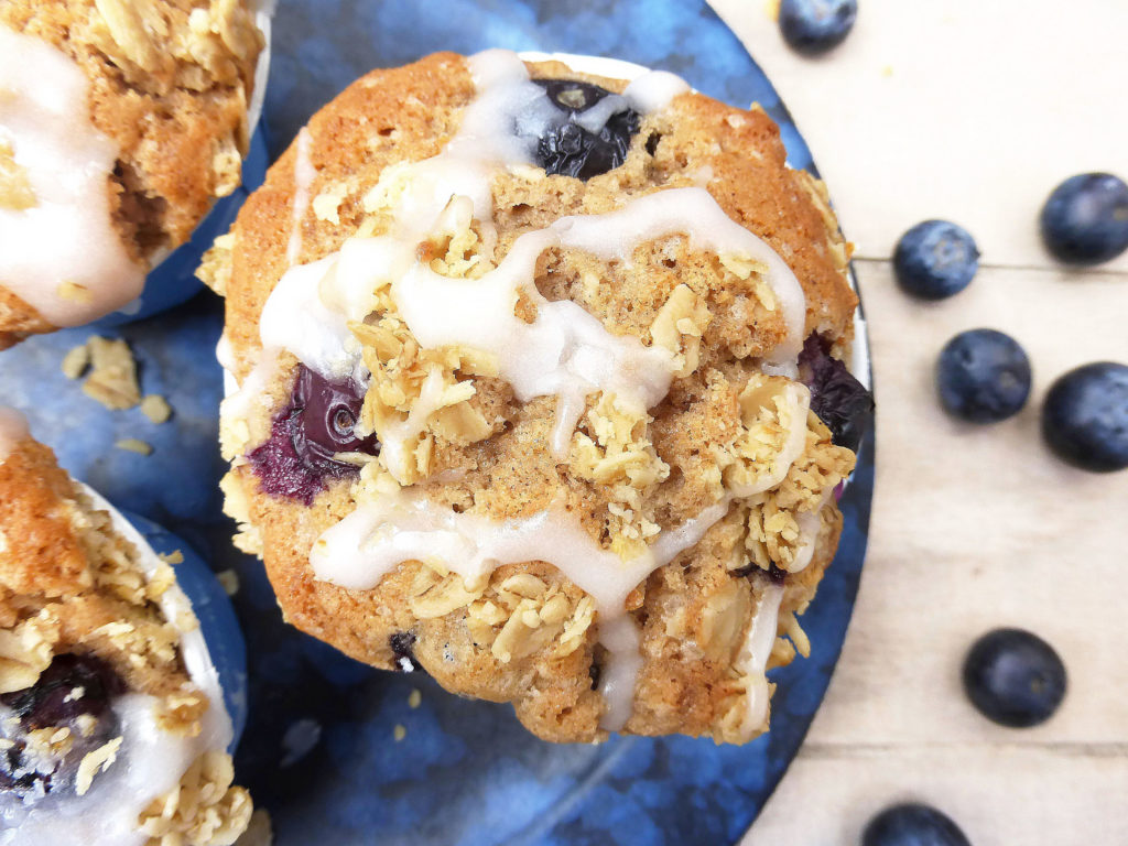Brown Sugar Blueberry Muffins with a Greek Yoghurt Drizzle
