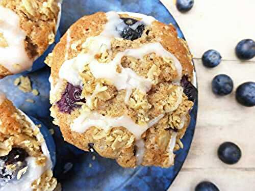 Brown Sugar Blueberry Muffins with a Greek Yoghurt Drizzle