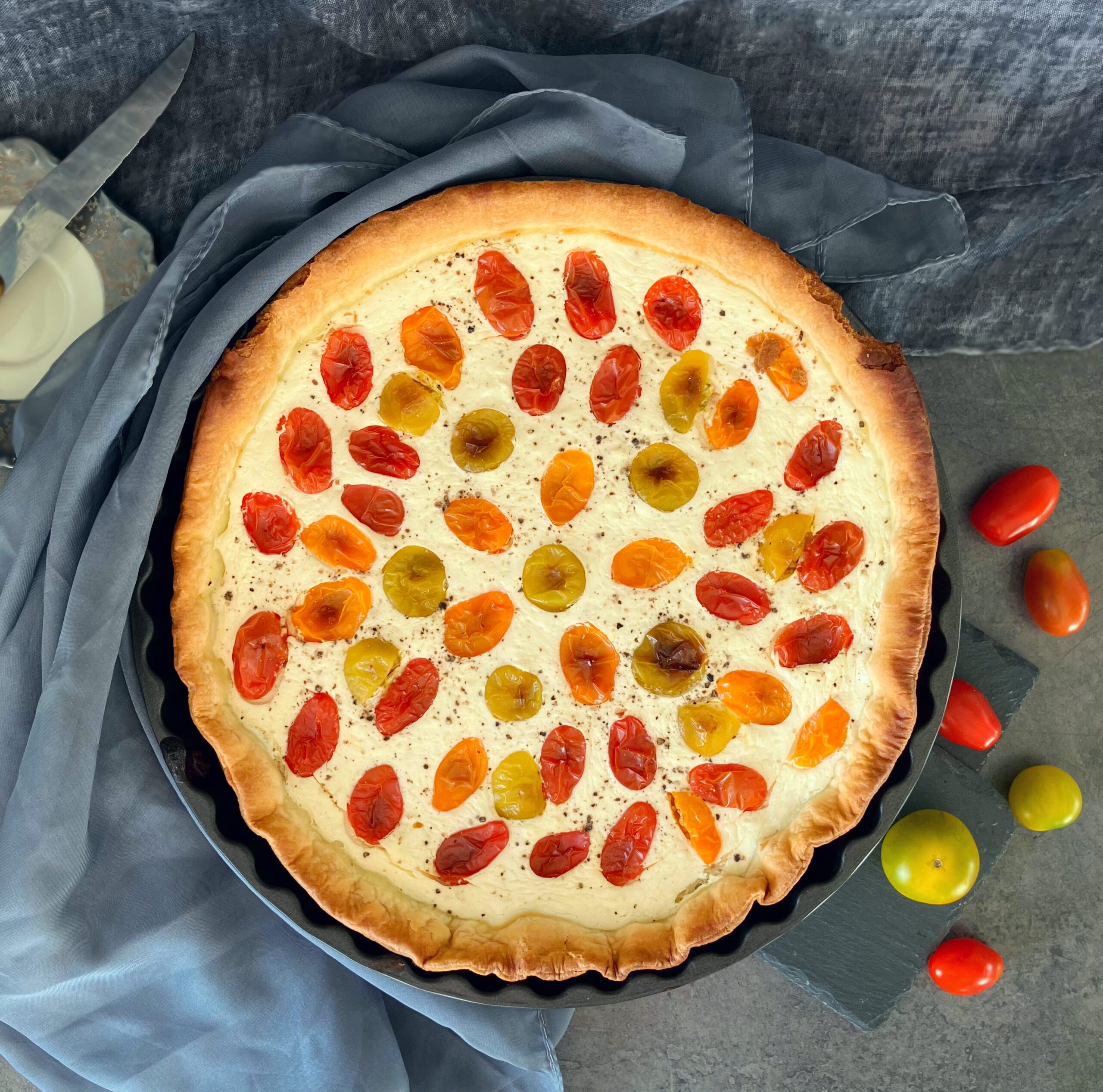 Feta and Cream Cheese Pie with Tomatoes