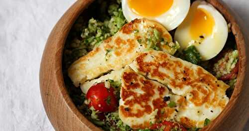 Halloumi and Egg with Broccoli Tabbouleh Salad