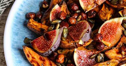 Maple Roasted Sweet Potatoes w. Figs and Hazelnuts {vegan}