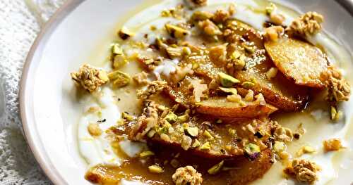 Spiced Pears with Honey, Nuts, Granola and Yoghurt