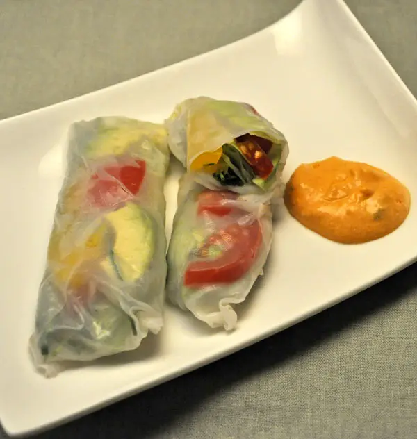 Avocado, Yellow Pepper and Tomato Summer Rolls