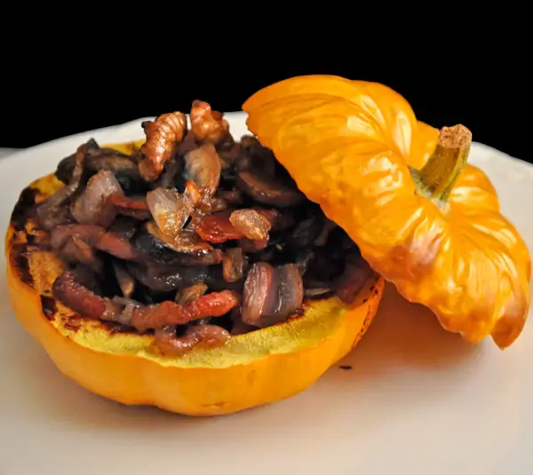 Baby Pumpkin, Stuffed with Mushrooms, Walnuts and Bacon