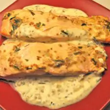 Baked Salmon, Mustard Herb Sauce