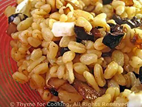 Barley with Feta, Greek Olives and Browned Shallots; the cook top