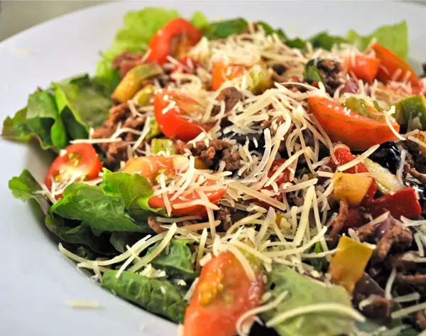 Beef and Zucchini Salad; flowers