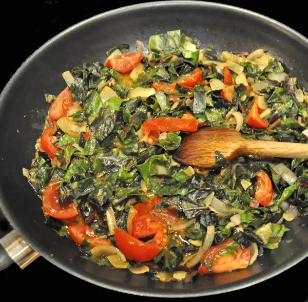 Chard with Onions, Tomatoes and Dijon Mustard, summer