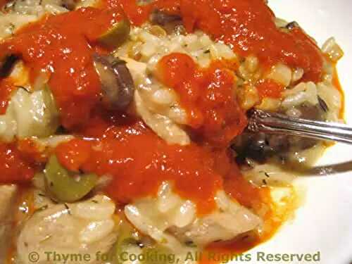 Chicken and Mushroom Risotto with Pimiento Sauce