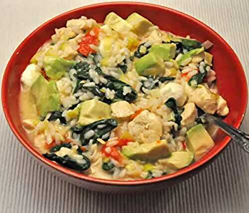 Chicken Avocado Risotto, pink flowers