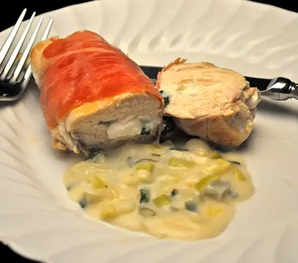 Chicken Breasts Stuffed with Goat Cheese; wisteria