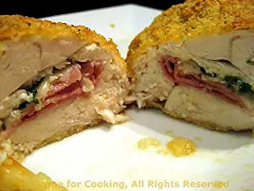 Chicken Breasts Stuffed with Ham, Spinach and Cheese; French kissing