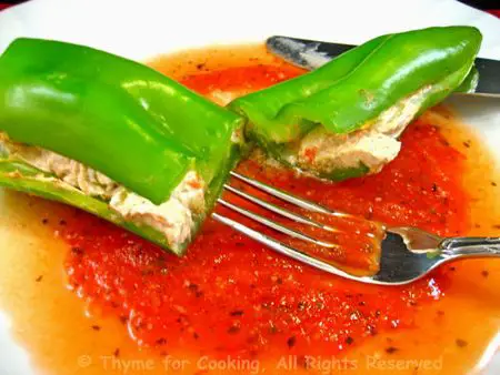 Chili Peppers Stuffed with Goat Cheese; fire v furnace