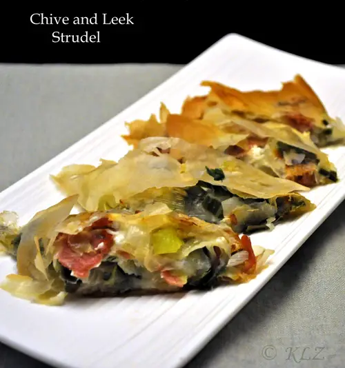 Chive, Leek, Prosciutto and Feta Strudel, the herb garden